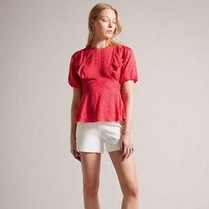 Ted Baker London Devonaa Puff Sleeve Ruffle Top Fuchsia Size XS NWT